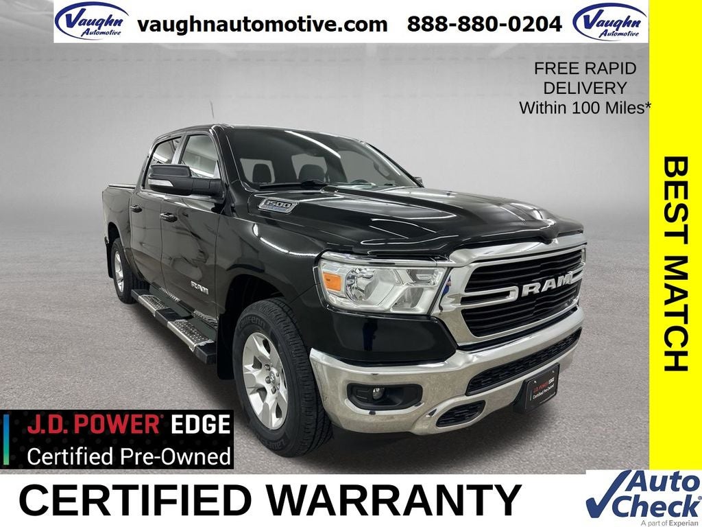 2021 RAM 1500 Big Horn/Lone Star in Diamond Black Crystal Pearlcoat — front three-quarter view