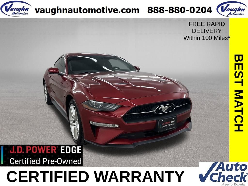 2020 Ford Mustang EcoBoost Premium in Red Metallic — front three-quarter view