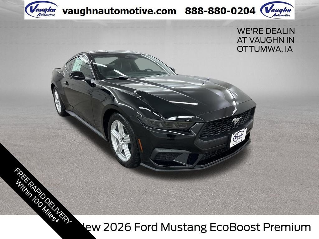 2026 Ford Mustang EcoBoost Premium Fastback in Black — front three-quarter view