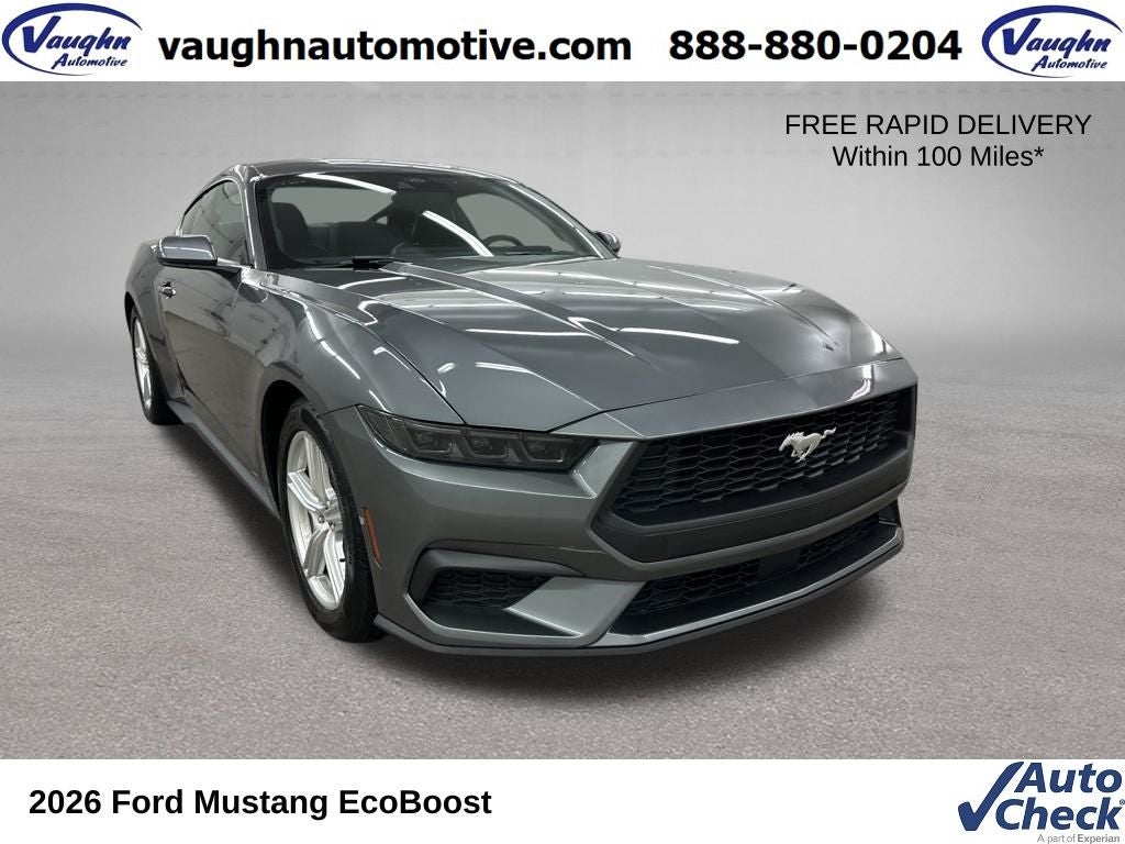 2026 Ford Mustang EcoBoost in Gray Metallic — front three-quarter view