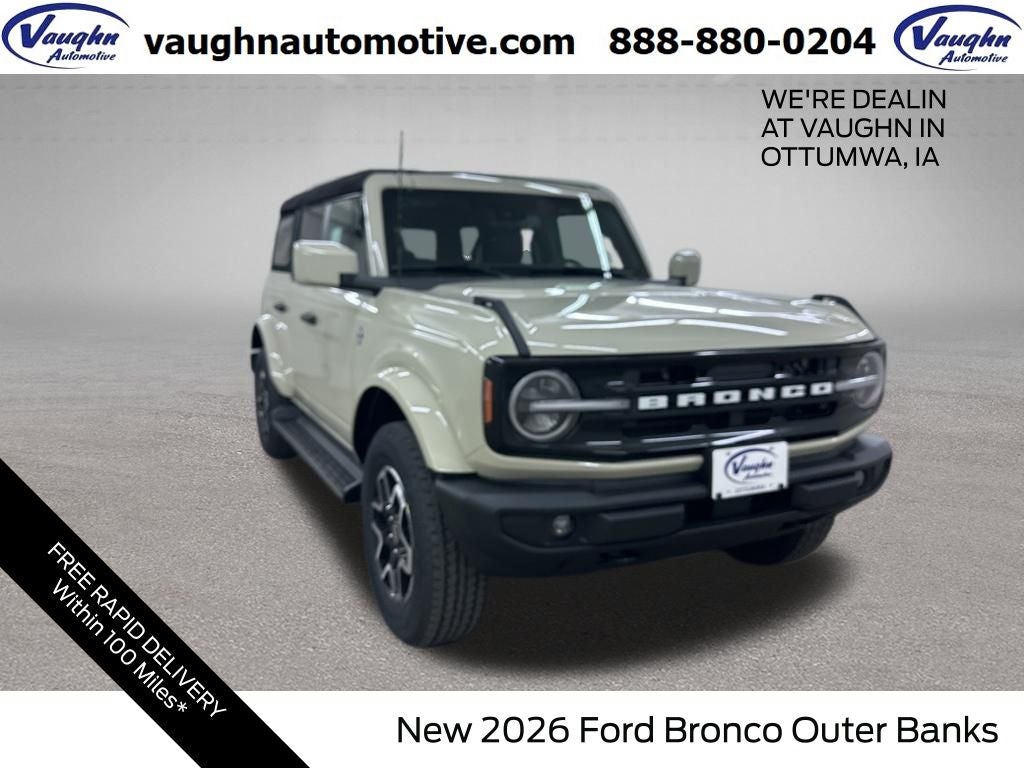 2026 Ford Bronco Outer Banks in Desert Sand — front three-quarter view