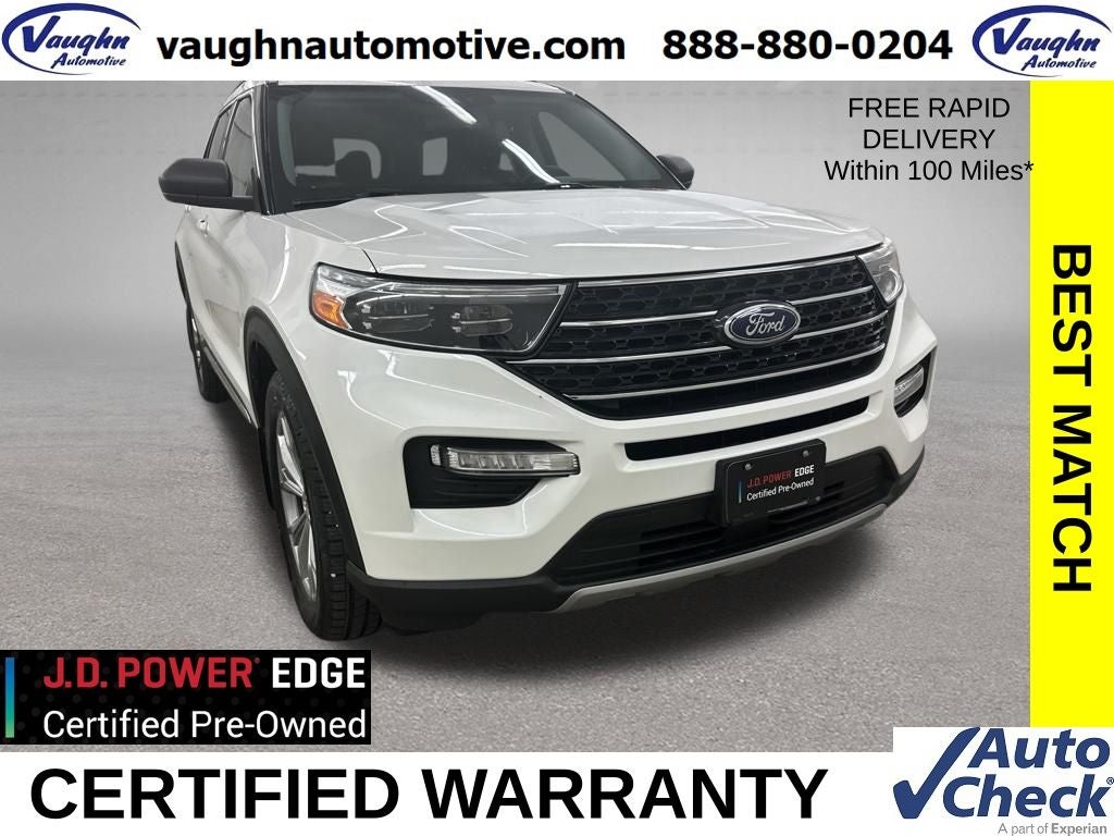 2021 Ford Explorer XLT in White Metallic — front three-quarter view