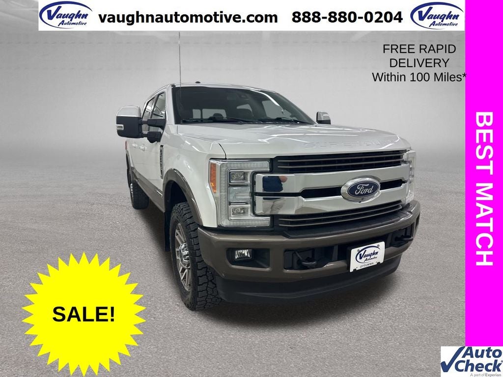 2017 Ford F-350SD King Ranch in White Platinum Metallic Tri-Coat — front three-quarter view