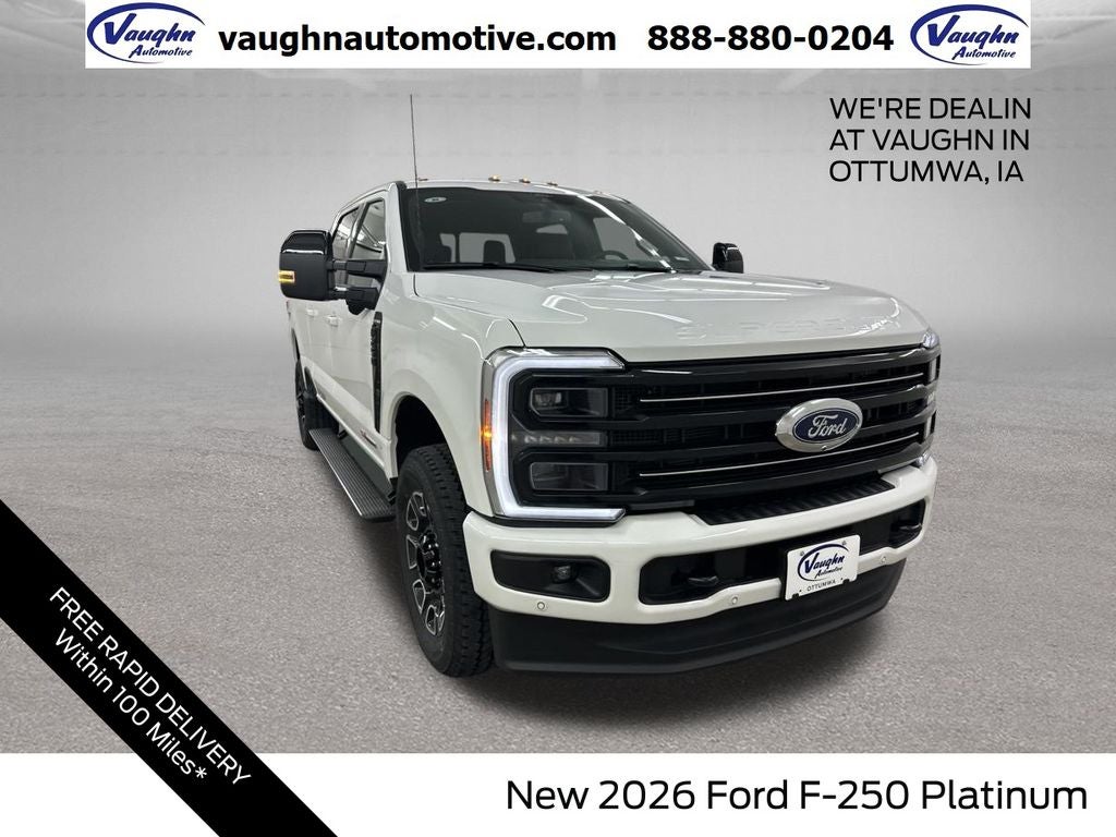 2026 Ford F-250SD Platinum in White — front three-quarter view