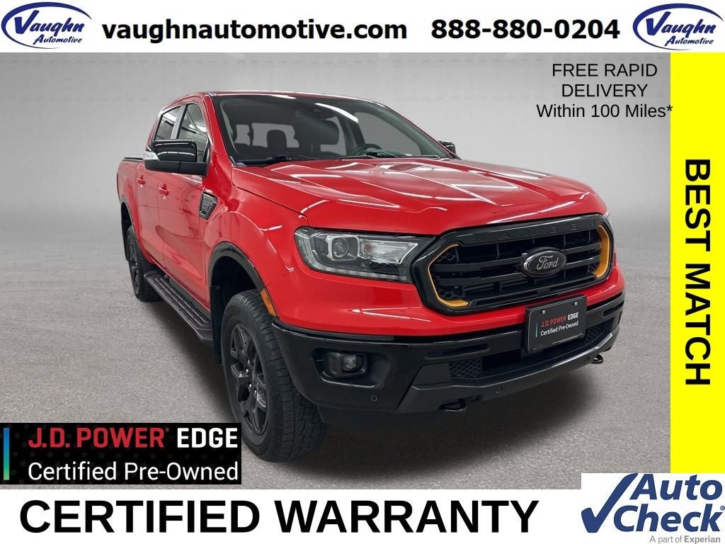2023 Ford Ranger Lariat in Race Red — front three-quarter view