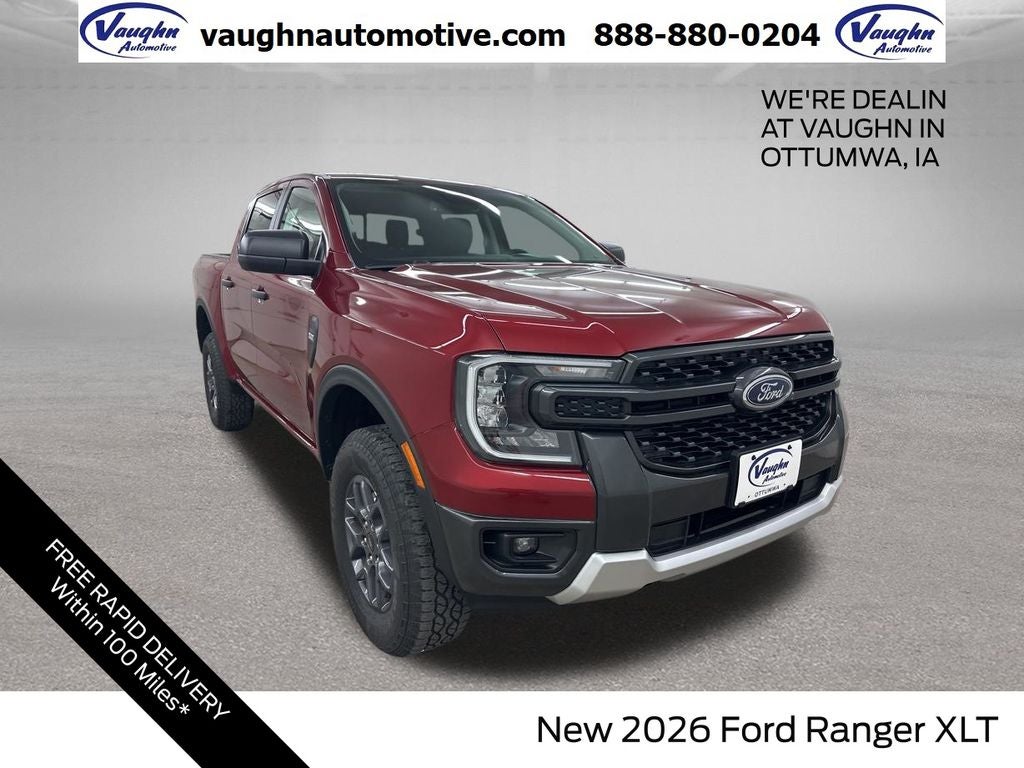 2026 Ford Ranger XLT in Ruby Red Metallic — front three-quarter view