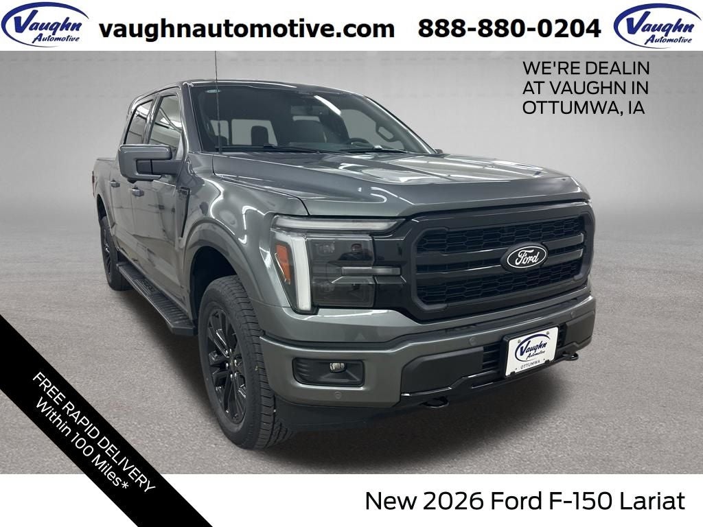 2026 Ford F-150 Lariat in Gray Metallic — front three-quarter view