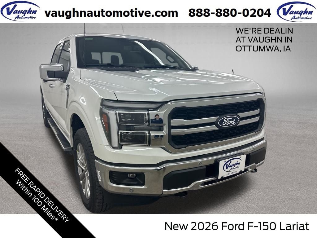 2026 Ford F-150 Lariat in White Metallic — front three-quarter view