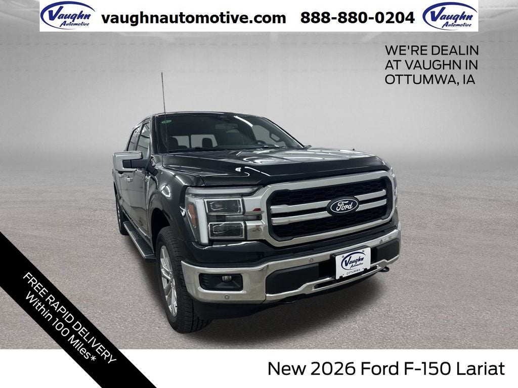 2026 Ford F-150 Lariat in Black Metallic — front three-quarter view