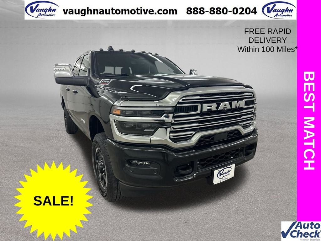 2026 RAM 2500 Laramie in Diamond Black Crystal Pearlcoat — front three-quarter view