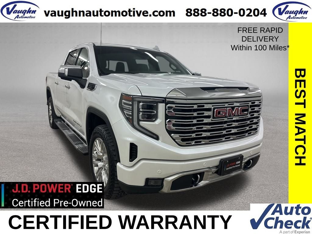 2022 GMC Sierra 1500 Denali in White Frost Tricoat — front three-quarter view